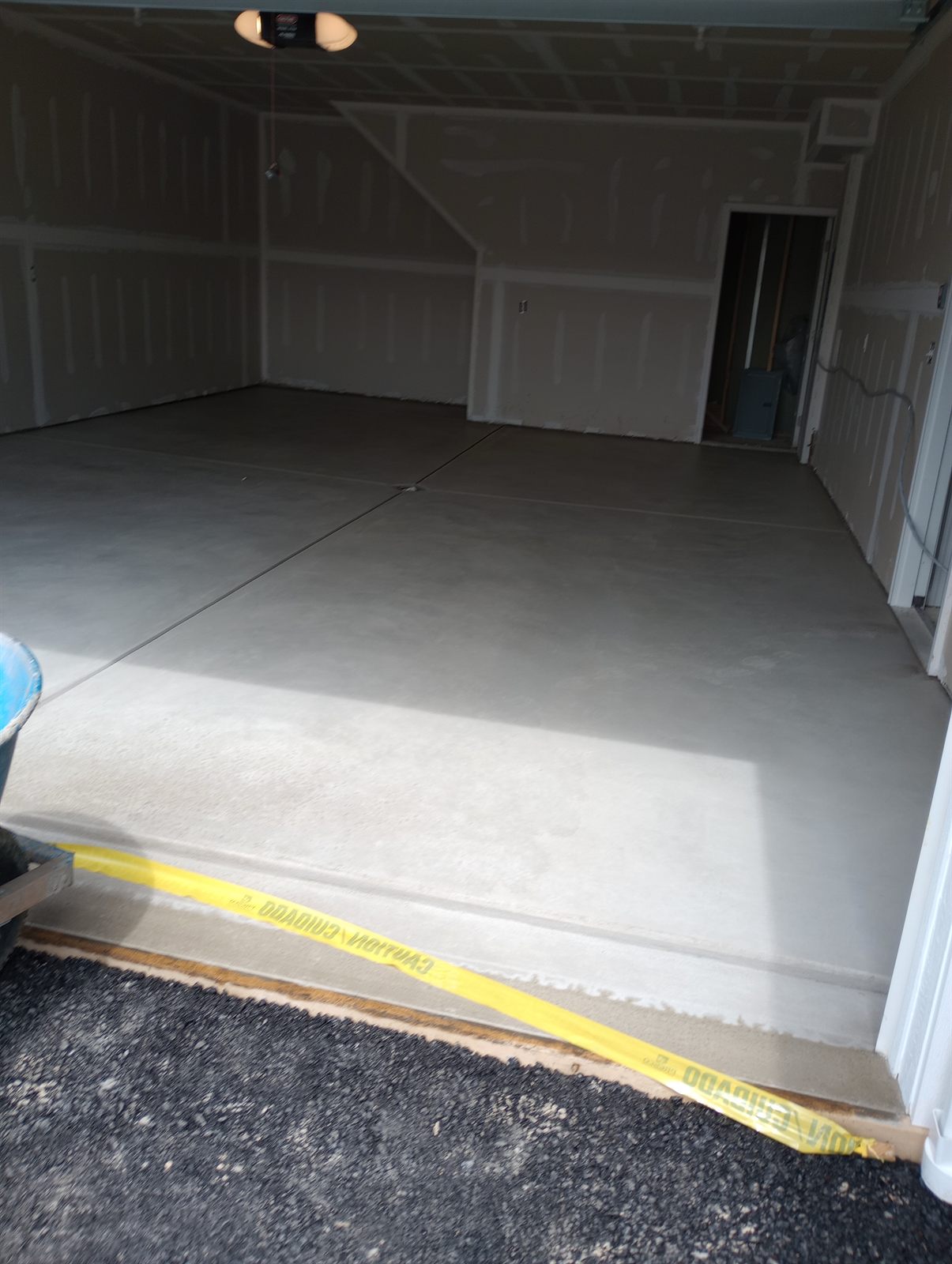 New poured garage concrete floor